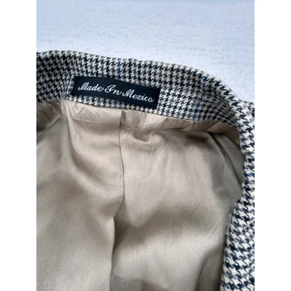 Lauren Ralph Lauren Mens 52L Silk Wool Houndstooth Blazer Sport Coat Tan Blue